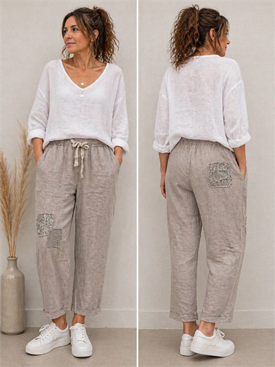 İtalyan Keten Pul Payet Pantolon 2601XA24 - E-10331