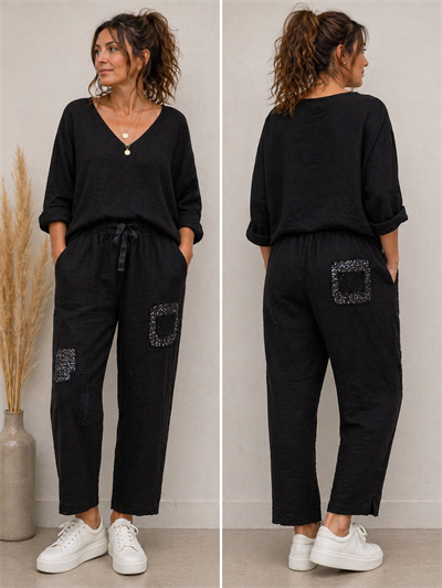 İtalyan Keten Pul Payet Pantolon 2601XA24 - E-10331