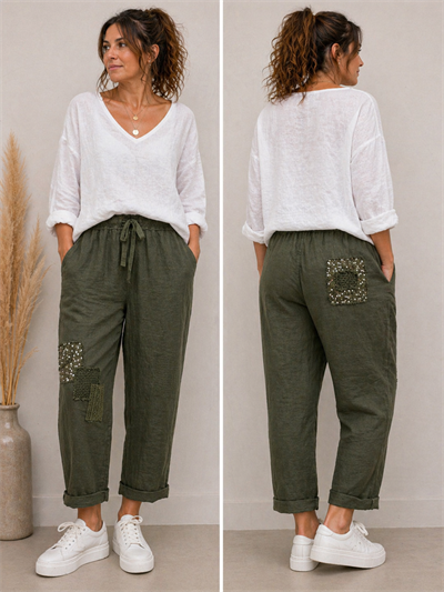 İtalyan Keten Pul Payet Pantolon 2601XA24 - E-10331