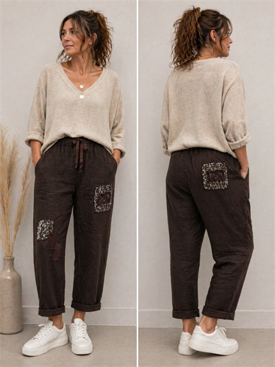 İtalyan Keten Pul Payet Pantolon 2601XA24 - E-10331