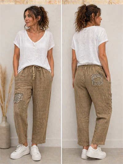 İtalyan Keten Pul Payet Pantolon 2601XA24 - E-10331