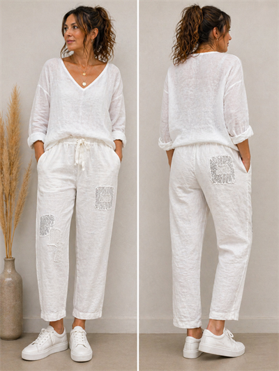 İtalyan Keten Pul Payet Pantolon 2601XA24 - E-10331