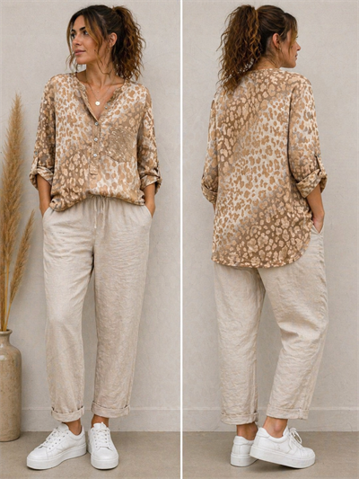 İtalyan Leopar Desen Cebi Pullu Bluz 2601XA11 - 15451