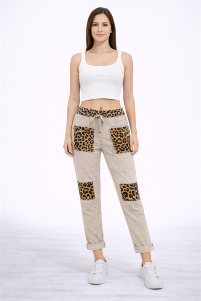 İtalyan Leopar Desen Cepli Pantolon 24101220 - 28780