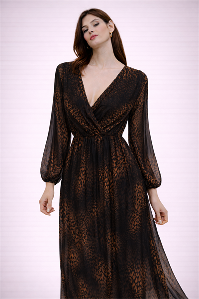 İtalyan Leopar Desen İpek Elbise 25012135 - 3005
