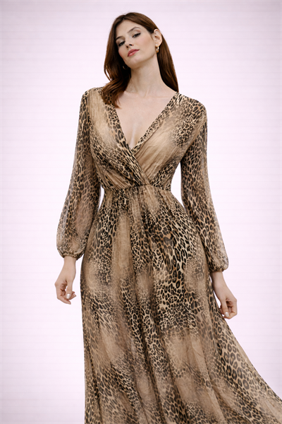 İtalyan Leopar Desen İpek Elbise 25012135 - 3005