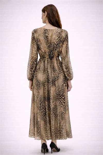 İtalyan Leopar Desen İpek Elbise 25012135 - 3005