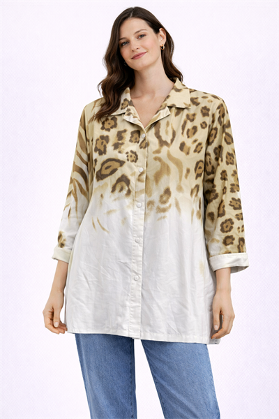 İtalyan Leopar Desen Saten Gömlek 250112320 - 7228