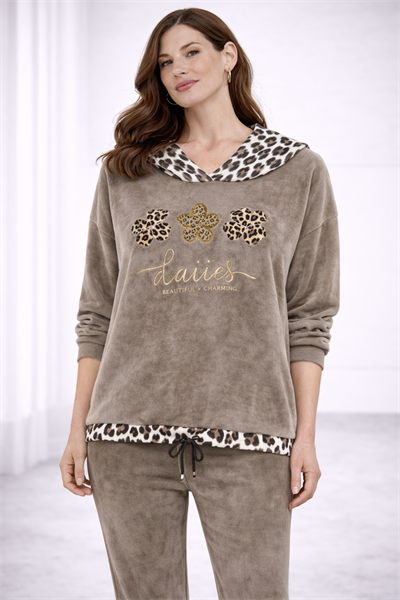 İtalyan Leopar Desenli Kapuşonlu SweatShırt 2510AB14 - 15002