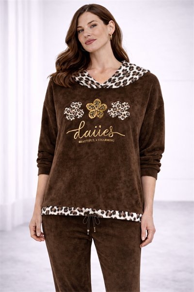 İtalyan Leopar Desenli Kapuşonlu SweatShırt 2510AB14 - 15002