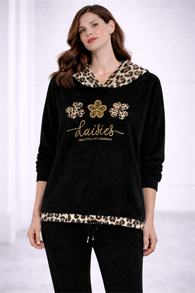 İtalyan Leopar Desenli Kapuşonlu SweatShırt 2510AB14 - 15002