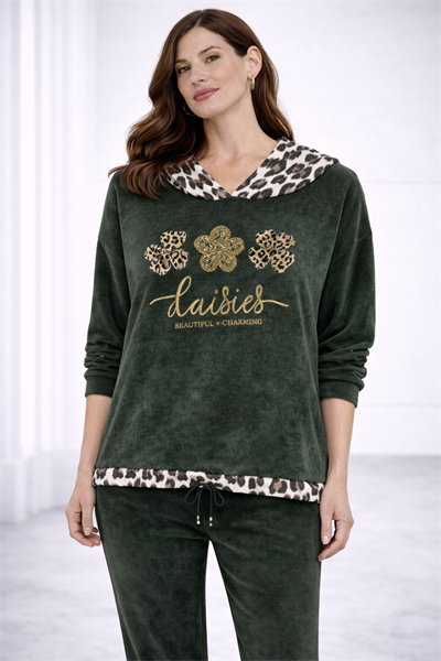 İtalyan Leopar Desenli Kapuşonlu SweatShırt 2510AB14 - 15002