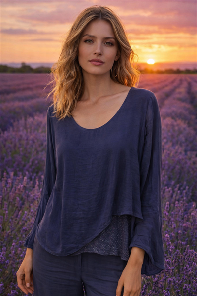 İtalyan Omuzları Pul Payet İpek Bluz 2601XA17 - 3963