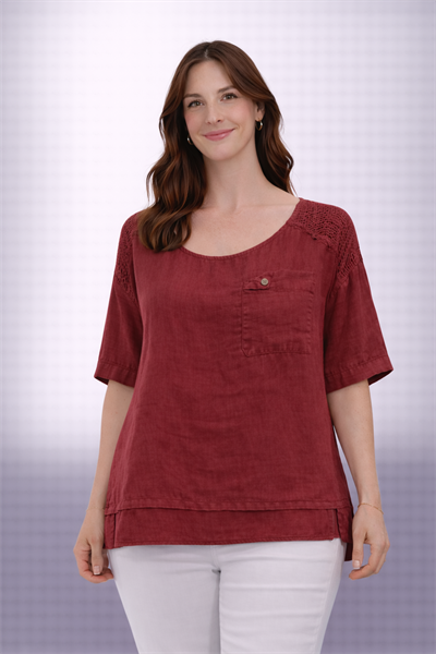 İtalyan Omuzu Kolu Delikli Keten Bluz 25048515 - 61265