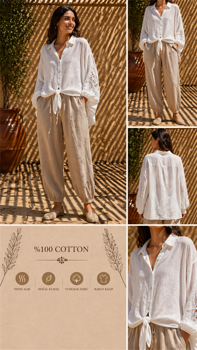 İtalyan Önü Bağlamalı Keten Gömlek 2601XA23 - E-31841