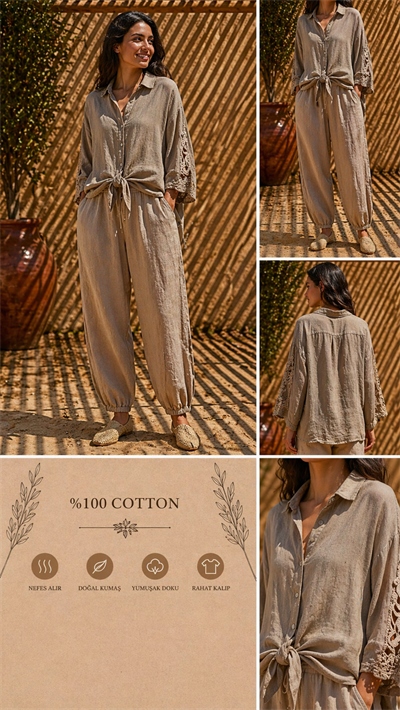İtalyan Önü Bağlamalı Keten Gömlek 2601XA23 - E-31841