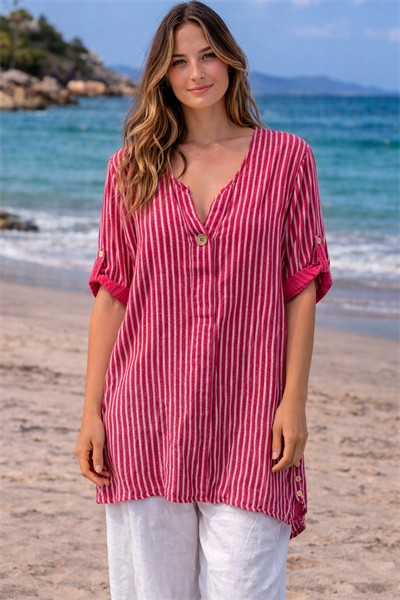 İtalyan Önü Düğmeli Çizgili Bluz 2601XB10 - 1927