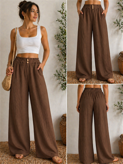 İtalyan Önü Düğmeli Keten Pantolon 2601XA19 - 2340