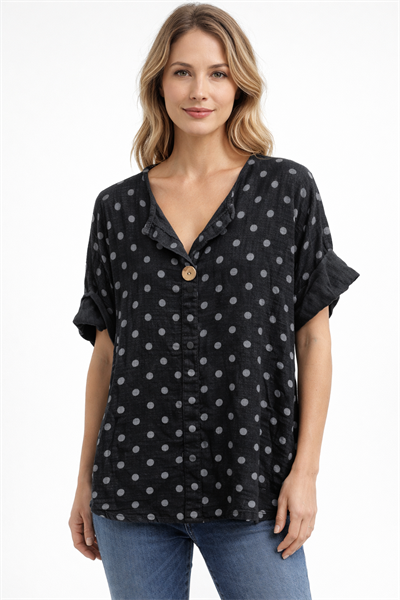 İtalyan Önü Düğmeli Puantieli Bluz 2601XA10 - 1927D