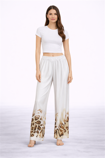 İtalyan Paçası Leopar Desen Saten Pantolon 25011119 - 7229