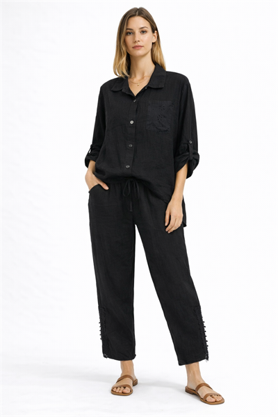 İtalyan Pantolonu Gömleği İşlemeli Keten Takım 2601XA40 - 25671-25672