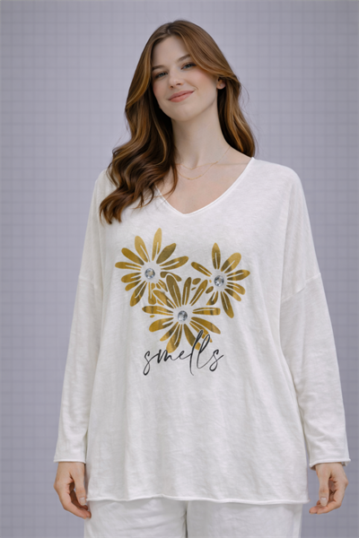 İtalyan Papatya Desenli Triko