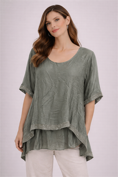 İtalyan Payetli İpek Bluz 250111820 - 7155