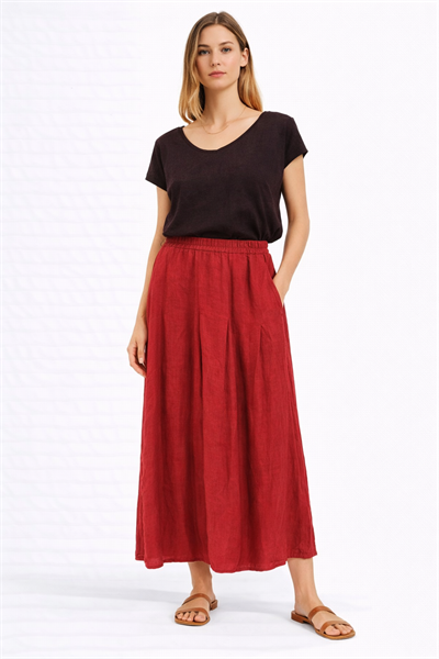 İtalyan Pileli Keten Etek 2601XA26 - E10661