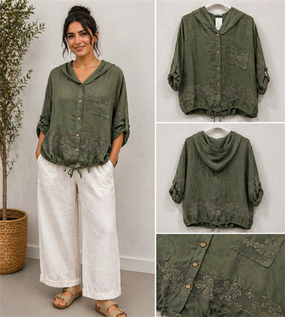 İtalyan Pul Payet Keten Bluz 2601XA23 - 13206