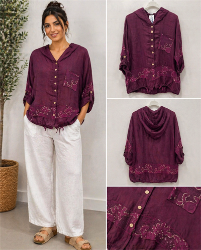 İtalyan Pul Payet Keten Bluz 2601XA23 - 13206