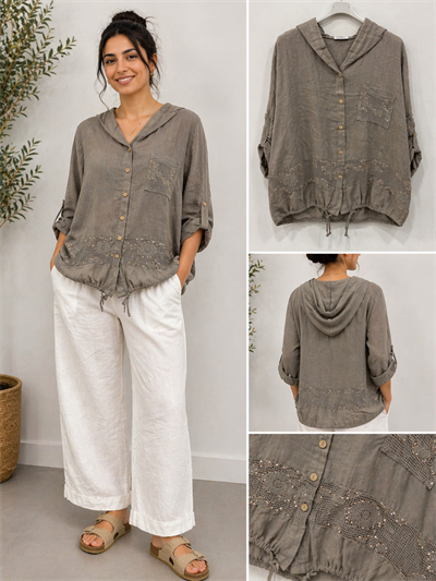İtalyan Pul Payet Keten Bluz 2601XA23 - 13206