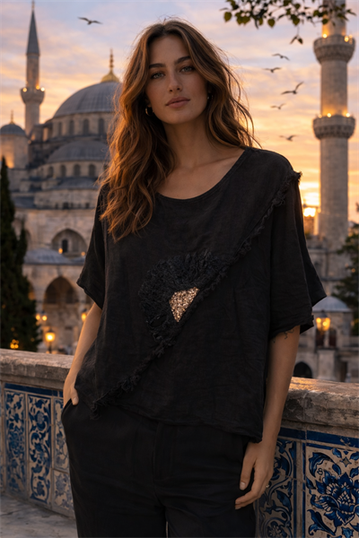 İtalyan Püsküllü Papatya İşlemeli Keten Bluz 2601XA17 - 3065