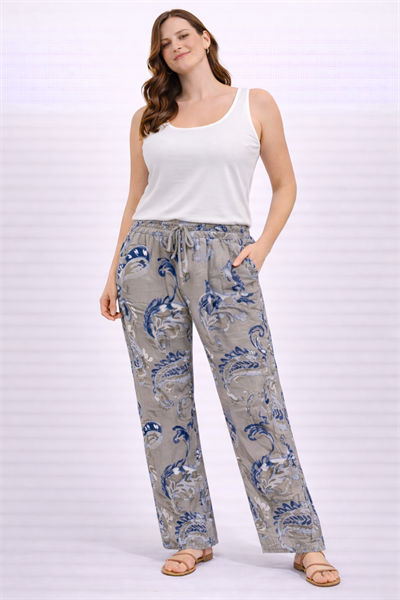 İtalyan Şal Desen Keten Pantolon 250111520 - 3171
