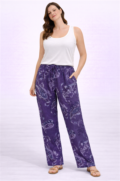 İtalyan Şal Desen Keten Pantolon 250111520 - 3171