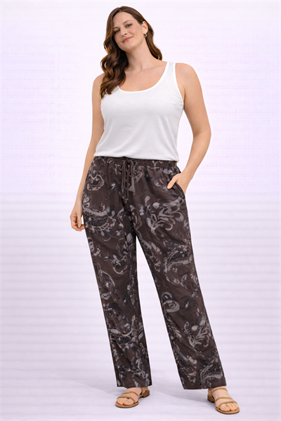 İtalyan Şal Desen Keten Pantolon 250111520 - 3171