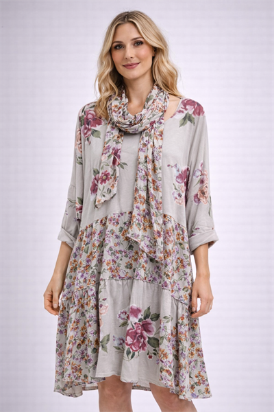 İtalyan Şallı Çiçekli Elbise