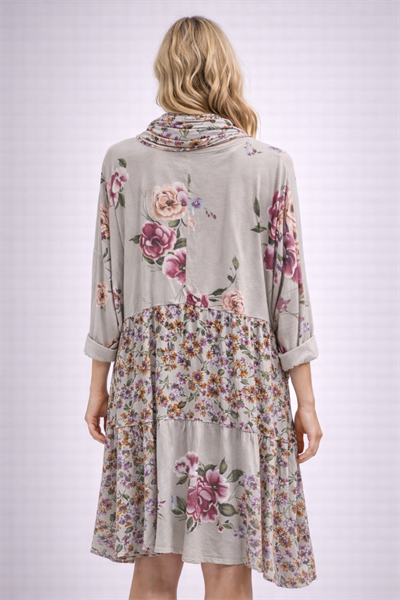 İtalyan Şallı Çiçekli Elbise