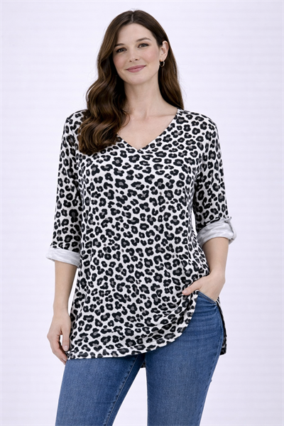 İtalyan V Yaka Uzun Kol Zebra Desen Bluz 2511X10 - 82360