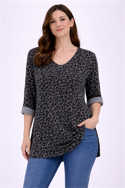 İtalyan V Yaka Uzun Kol Zebra Desen Bluz 2511X10 - 82360