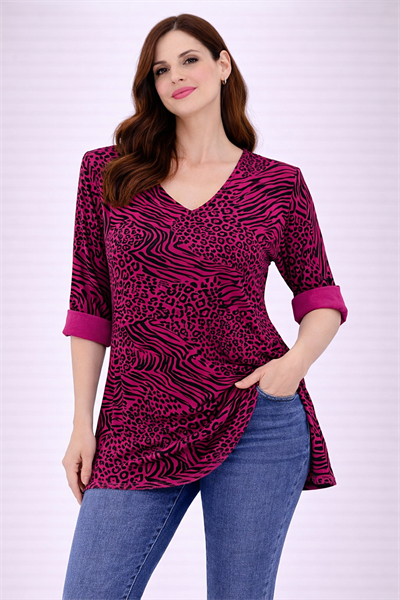 İtalyan V Yaka Uzun Kol Zebra/Leopar Desen Bluz 2511X10 - 82360 Leopard