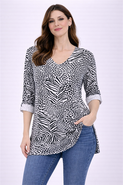 İtalyan V Yaka Uzun Kol Zebra/Leopar Desen Bluz 2511X10 - 82360 Leopard