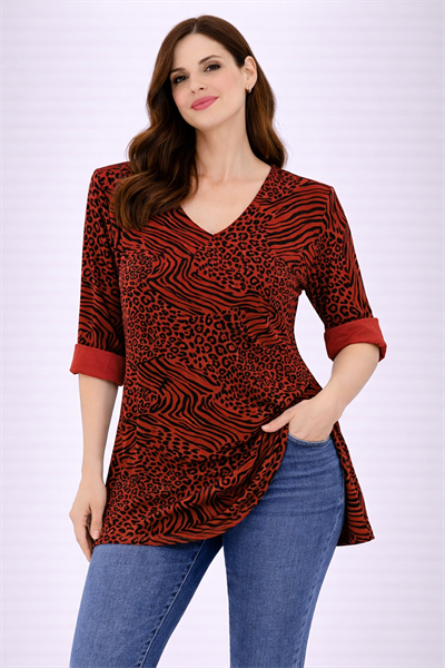 İtalyan V Yaka Uzun Kol Zebra/Leopar Desen Bluz 2511X10 - 82360 Leopard