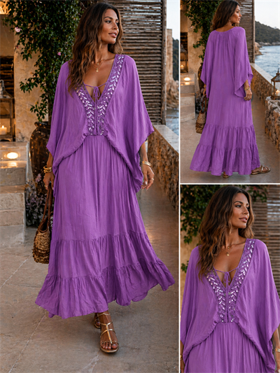 İtalyan Yakası Dantelli İpek Elbise 2601XA35 - 22857