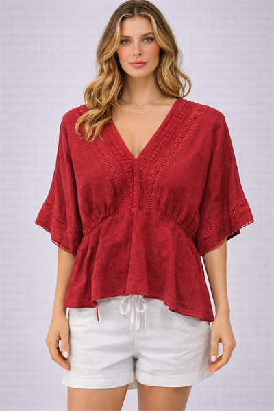 İtalyan Yakası İşlemeli V Yaka Bluz 2601XA20 - E32193