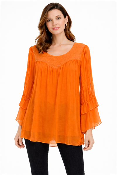 İtalyan Yakası Pullu İpek Bluz 250110517 - 6092