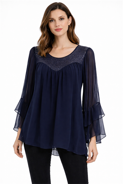 İtalyan Yakası Pullu İpek Bluz 250110517 - 6092