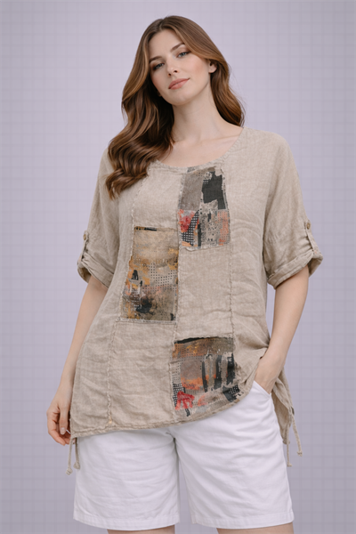 İtalyan Yamalı Keten Tunik 250410217 - 61128