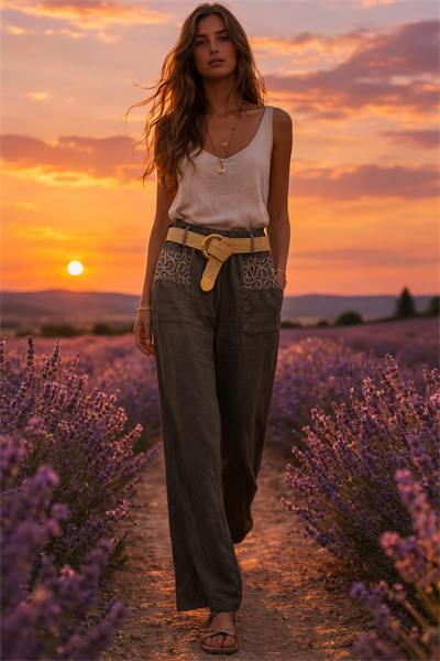 İtlayan Beli Kemerli Cebi Dantel Pantolon 2601XA20 - 2424