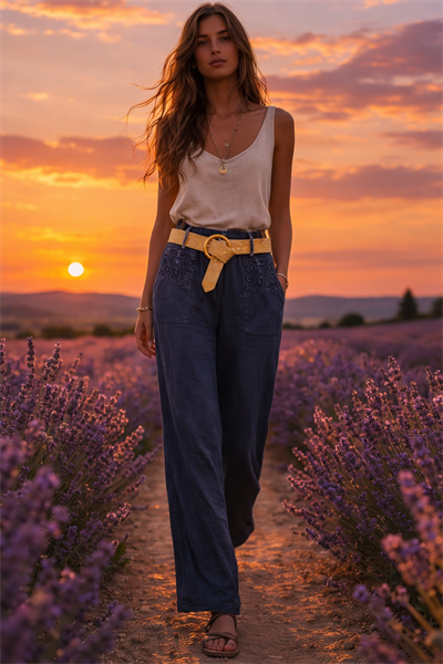 İtlayan Beli Kemerli Cebi Dantel Pantolon 2601XA20 - 2424