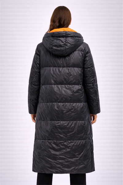 Kapüşonlu Parlak Desen Uzun Mont 23083346 - Y039